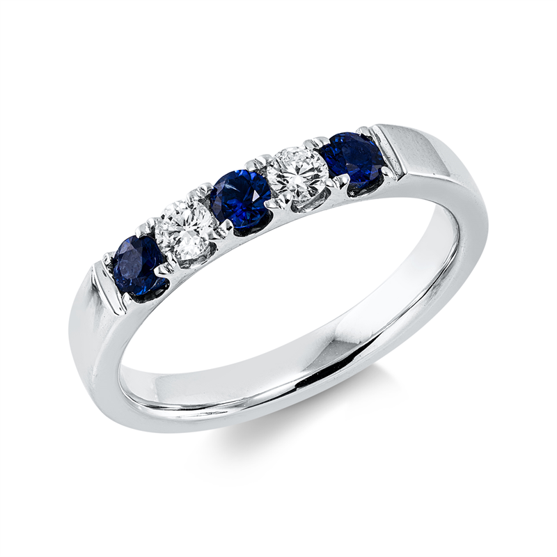 Ring 18 kt WG, 2 Brill. 0,17 ct, TW-si, 3 Saphire 0,31 ct blau