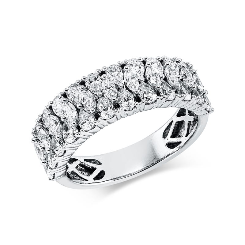 Ring 18 kt WG, 11 Nav. 0,37 ct, TW-si, 24 Tropfen 1,21 ct, TW-si