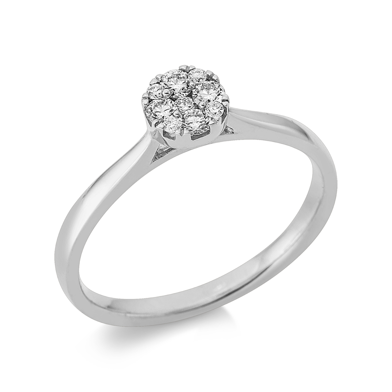 Ring 18 kt WG, 4 Brill. 0,03 ct, TW-vsi, 5 Brill. 0,13 ct, TW-vsi