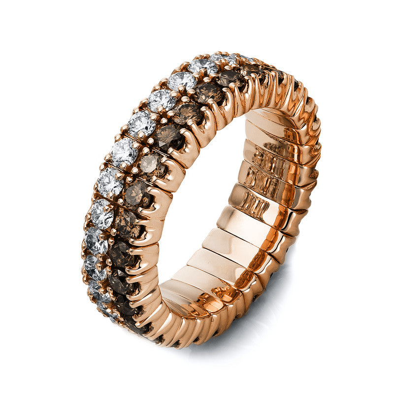 Ring 18 kt RG, Flex-Band, variabel, 29 Brill. 1,42 ct, TW-si, 29 Brill. 1,41 ct, braun
