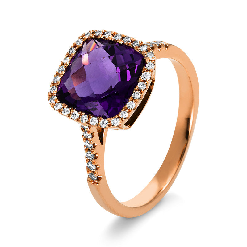 Ring 18 kt RG, 40 Brill. 0,21 ct, TW-si, 1 Amethyst 3,30 ct lila