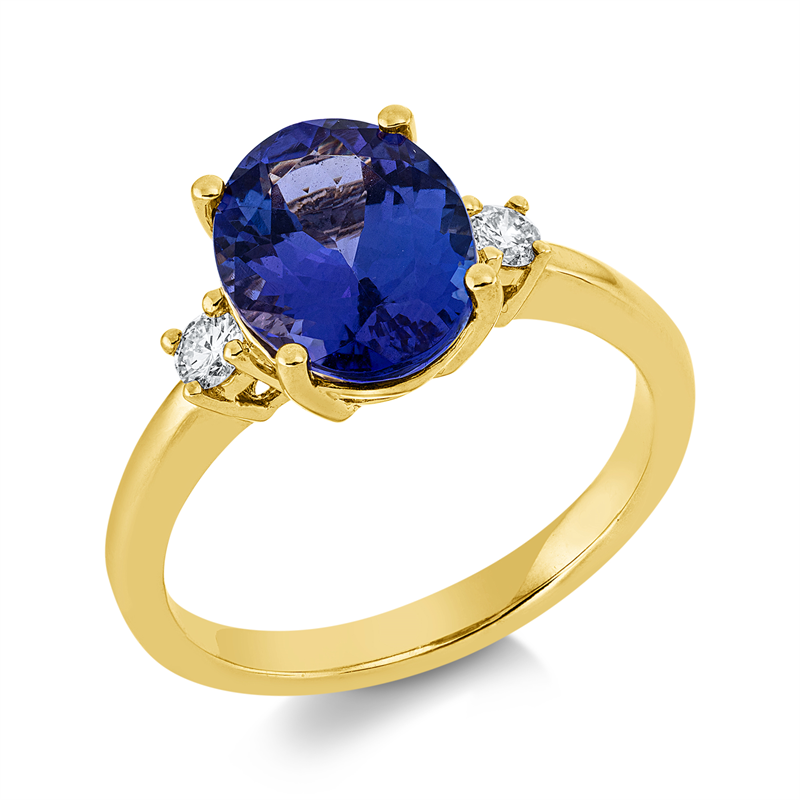 Ring 18 kt GG, 2 Brill. 0,14 ct, TW-si, 1 Tansanit 2,96 ct blau