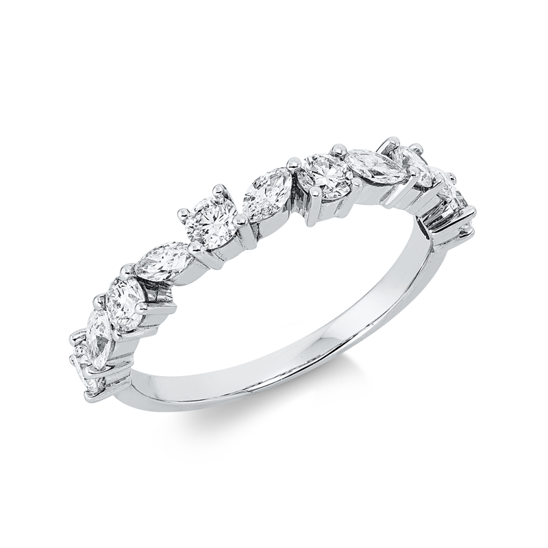 Ring 18 kt WG, 5 Nav. 0,32 ct, TW-si, 6 Brill. 0,55 ct, TW-si