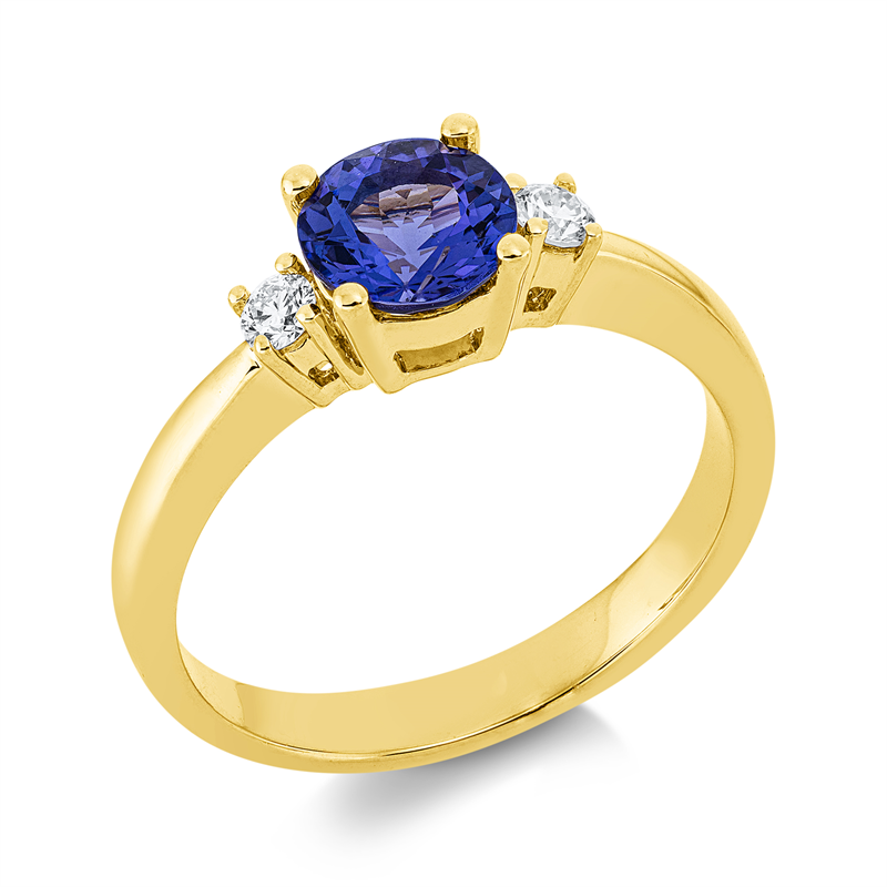 Ring 14 kt GG, 2 Brill. 0,12 ct, TW-si, 1 Tansanit 0,87 ct blau