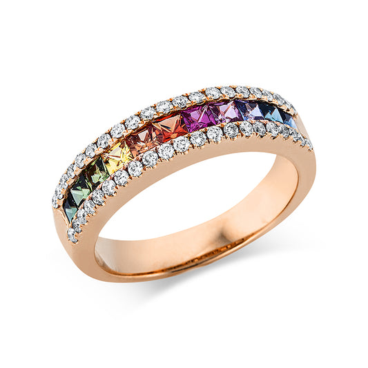 Ring 18 kt RG, 42 Brill. 0,38 ct, TW-si, 11 Saphire 0,90 ct fancy