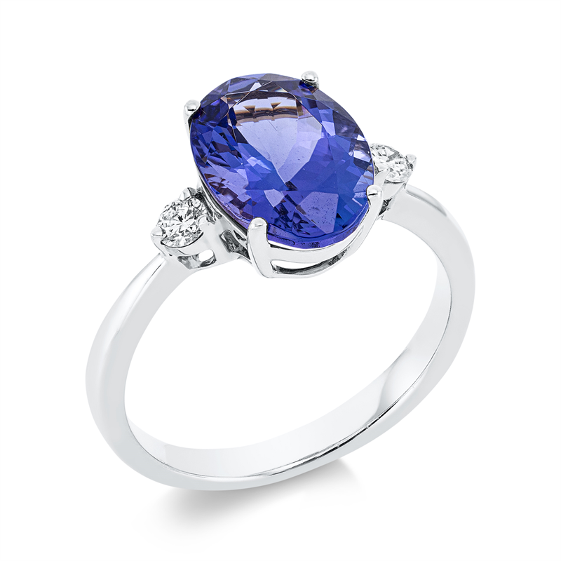 Ring 18 kt WG, 2 Brill. 0,16 ct, TW-si, 1 Tansanit 3,94 ct blau