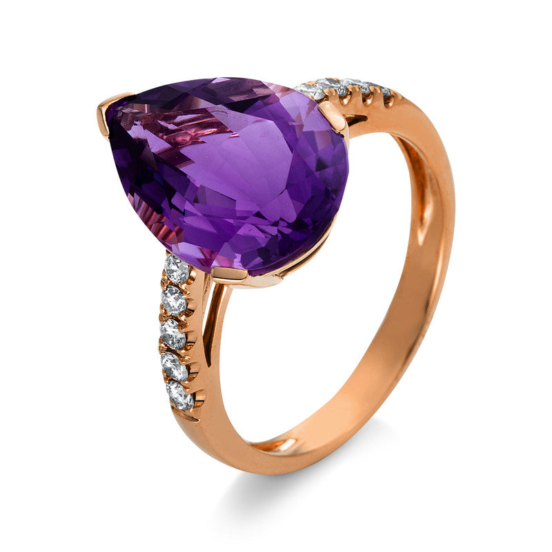Ring 18 kt RG, 10 Brill. 0,21 ct, TW-si, 1 Amethyst 4,70 ct lila