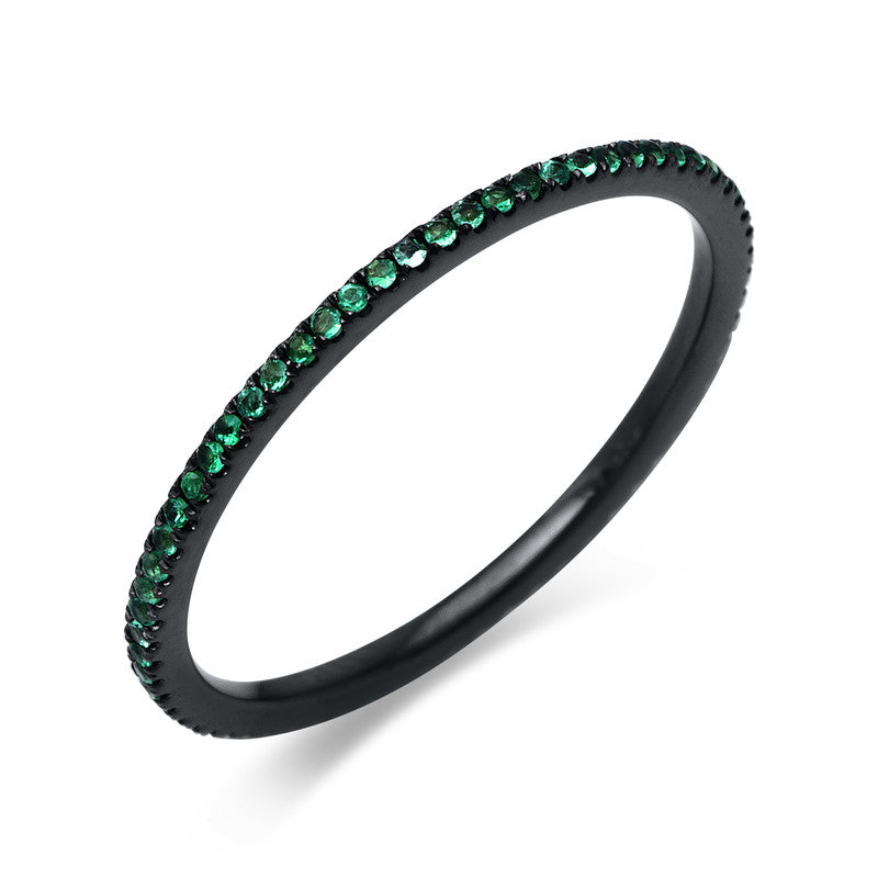 Ring 18 kt WG, schwarz rhodiniert, 66 Smaragde 0,18 ct grün