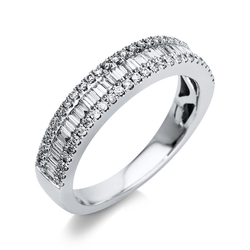 Ring 18 kt WG, 32 Bag. 0,30 ct, TW-si, 54 Brill. 0,27 ct, TW-si