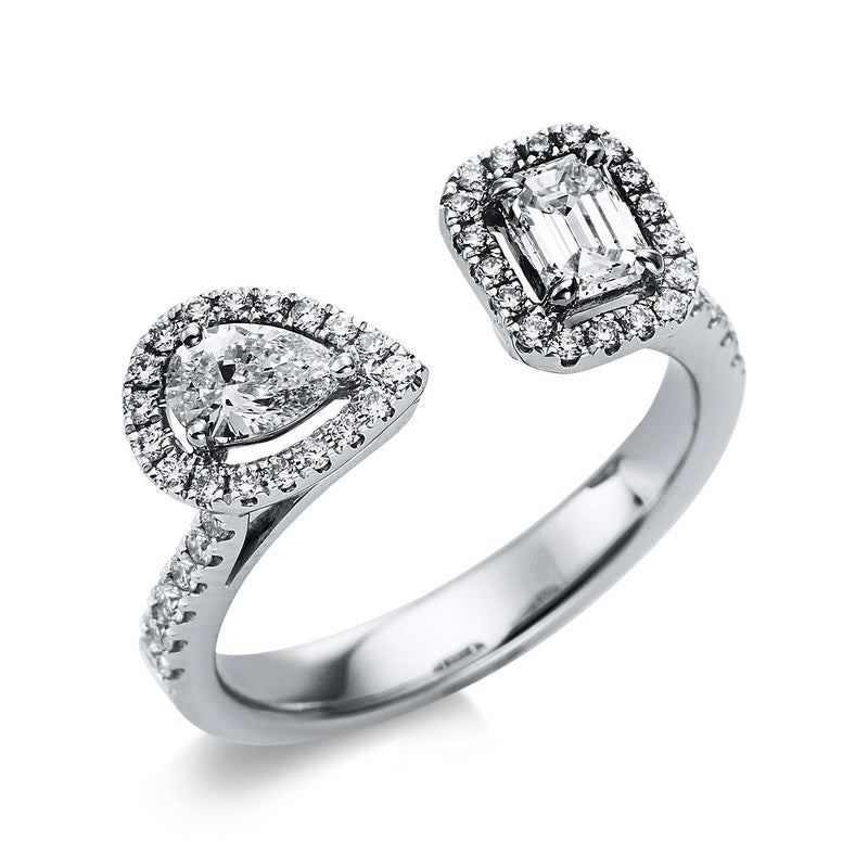 Ring 18 kt WG, 1 Tropfen 0,25 ct, TW-si, 1 Sm.schliff 0,38 ct, TW-si, 48 Brill. 0,32 ct, TW-si