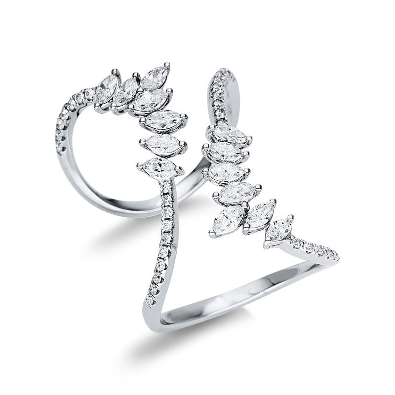 Ring 18 kt WG, 14 Nav. 1,17 ct, TW-si, 34 Brill. 0,22 ct, TW-si