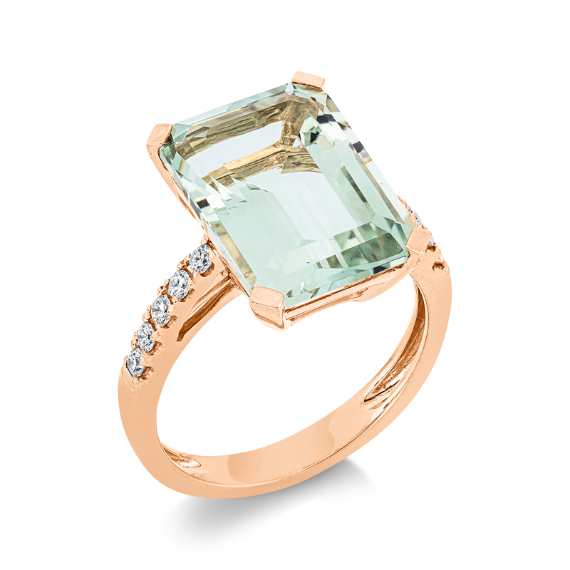 Ring 18 kt RG, 10 Brill. 0,23 ct, TW-si, 1 Amethyst 6,80 ct grün