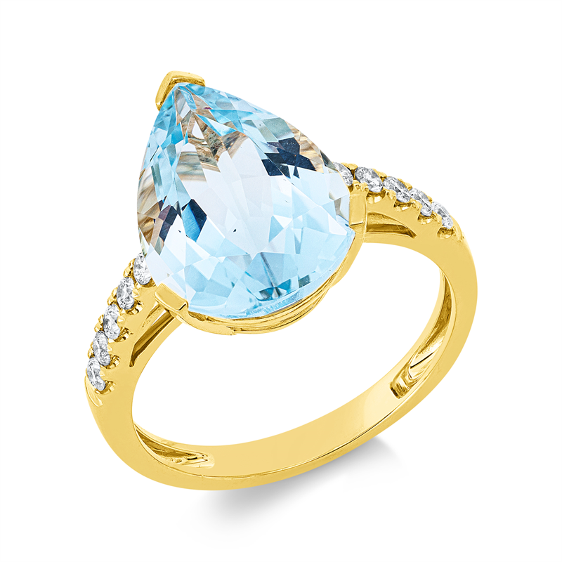 Ring 18 kt GG, 10 Brill. 0,23 ct, TW-si, 1 Topas 6,70 ct sky blue