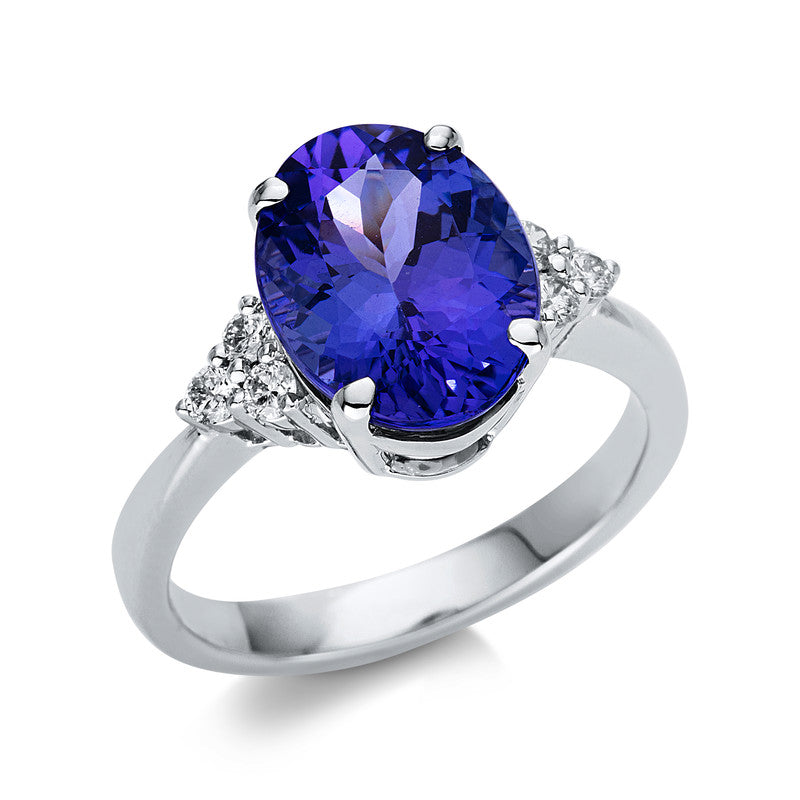 Ring 18 kt WG, 6 Brill. 0,21 ct, TW-si, 1 Tansanit 4,11 ct blau