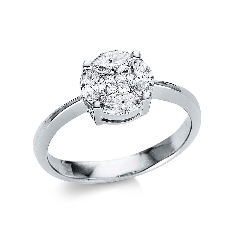 Ring 18 kt WG, 4 Princ. 0,07 ct, TW-si, 4 Nav. 0,76 ct, TW-si