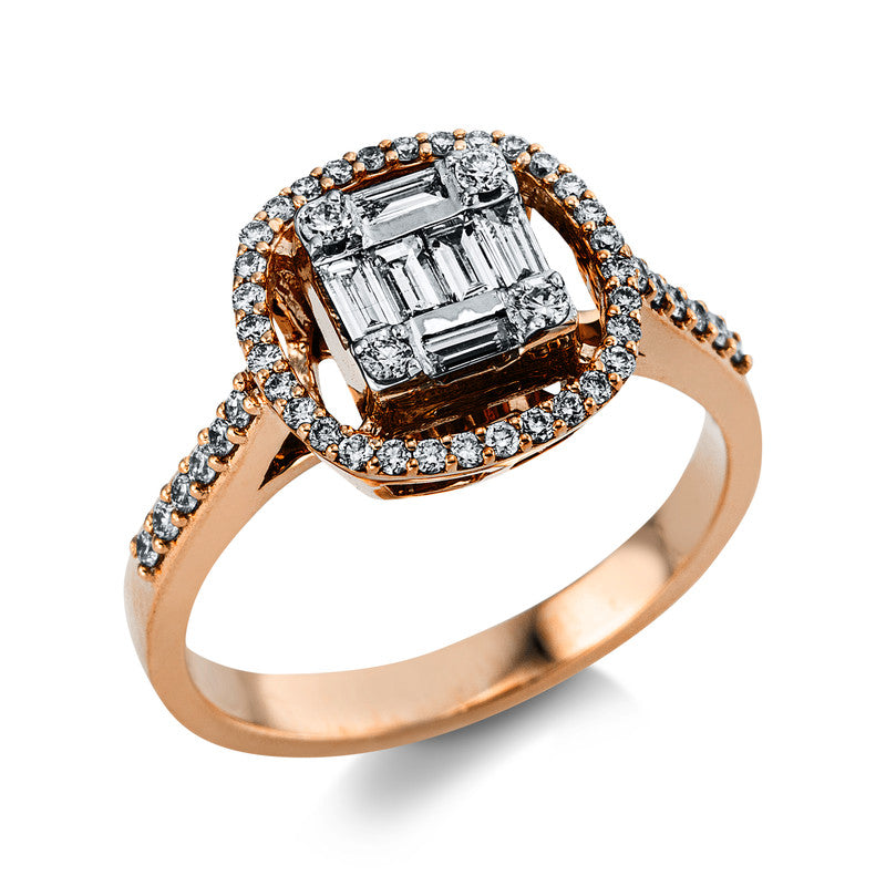 Ring 14 kt RG+WG, 6 Bag. 0,20 ct, TW-vsi/si, 49 Brill. 0,28 ct, TW-vsi/si