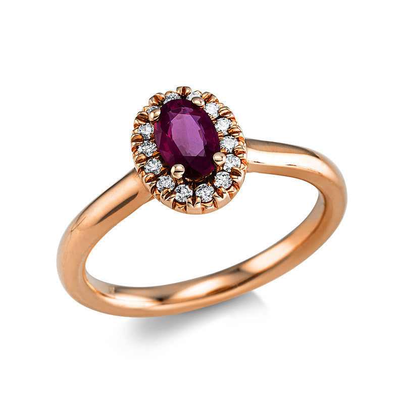 Ring 18 kt RG, 14 Brill. 0,11 ct, TW-si, 1 Rubin 0,54 ct