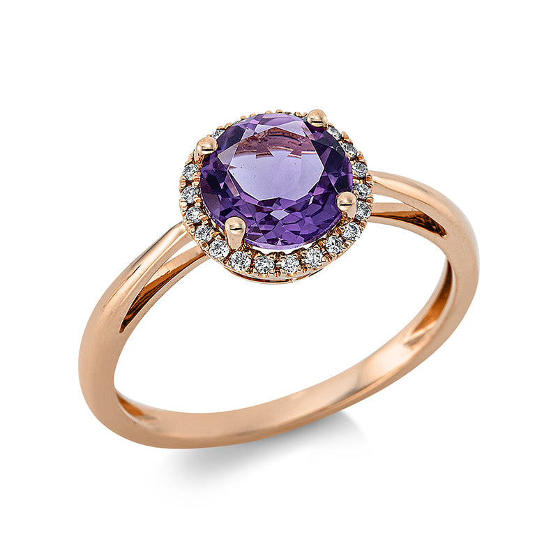 Ring 18 kt RG, 22 Brill. 0,10 ct, TW-si, 1 Amethyst 1,30 ct lila