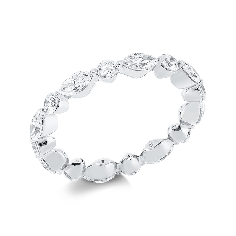 Ring 18 kt WG, 8 Nav. 1,12 ct, TW-vsi, 8 Brill. 0,70 ct, TW-vsi