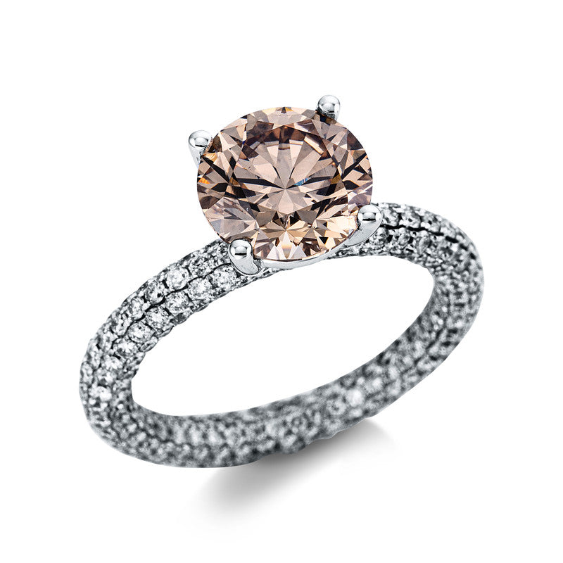 Ring 18 kt WG, GIA7513916205, 315 Brill. 2,38 ct, TW-si, 1 Brill. 3,02 ct, braun