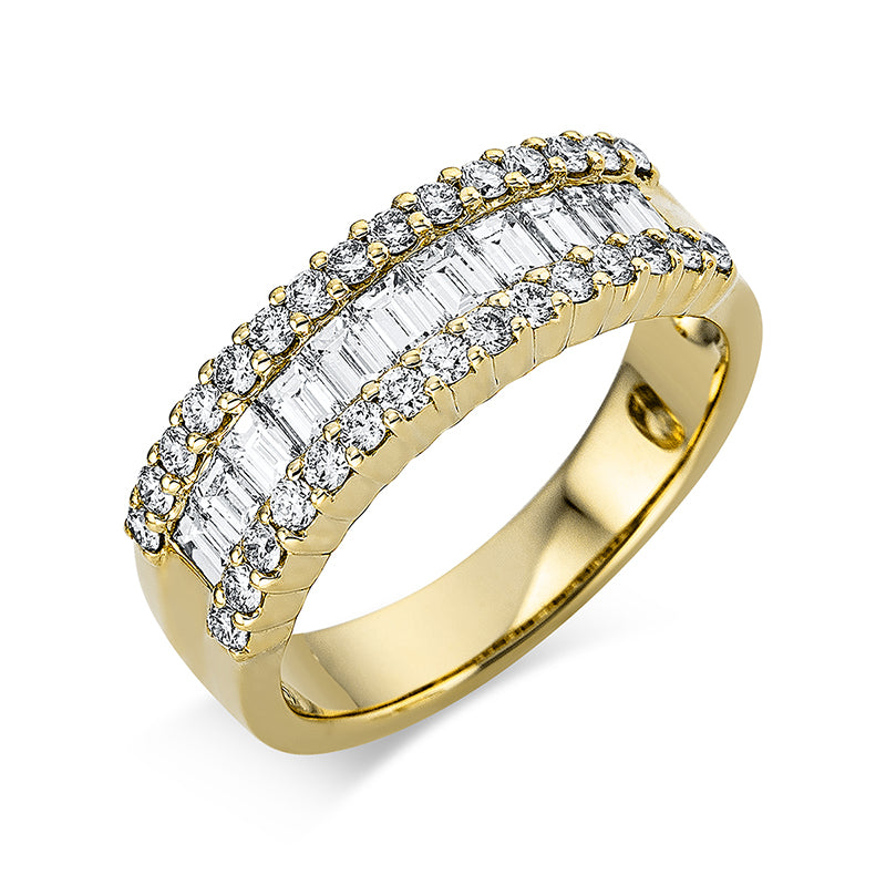 Ring 18 kt GG, 10 Trap. 0,85 ct, TW-vsi, 30 Brill. 0,45 ct, TW-vsi