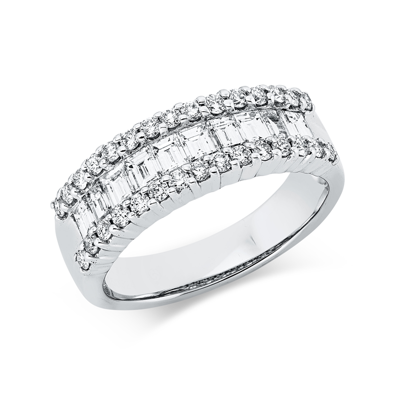 Ring 18 kt WG, 13 Bag. 0,65 ct, TW-vsi, 30 Brill. 0,45 ct, TW-vsi