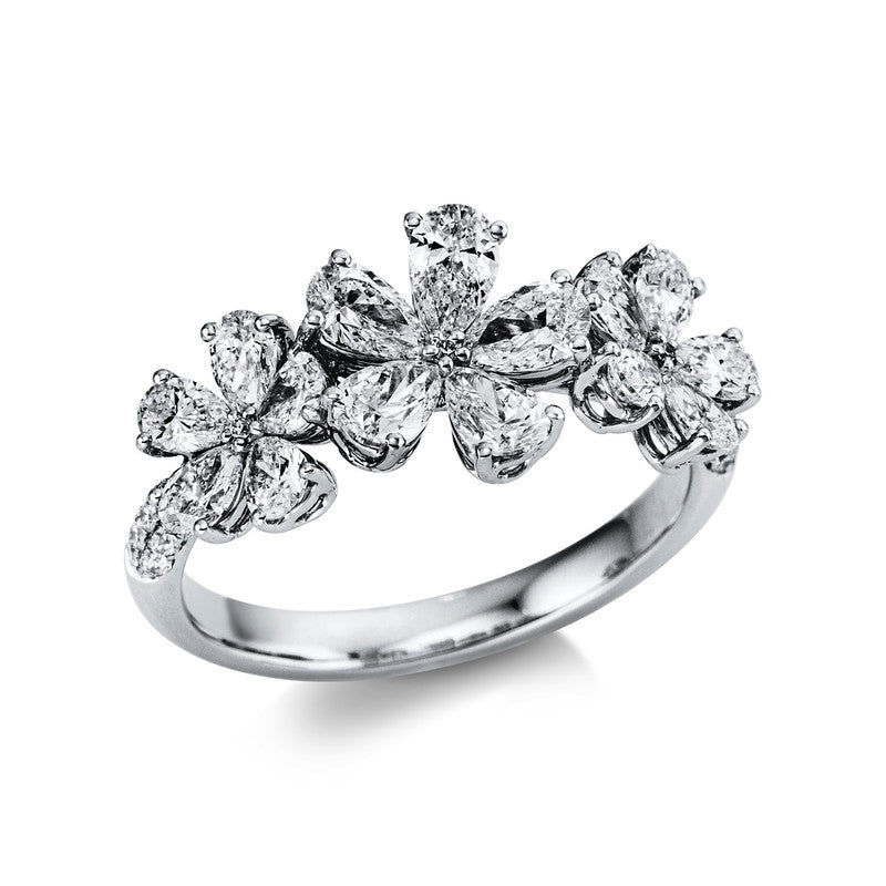 Ring 18 kt WG, 15 Tropfen 1,75 ct, TW-vsi, 26 Brill. 0,12 ct, TW-vsi