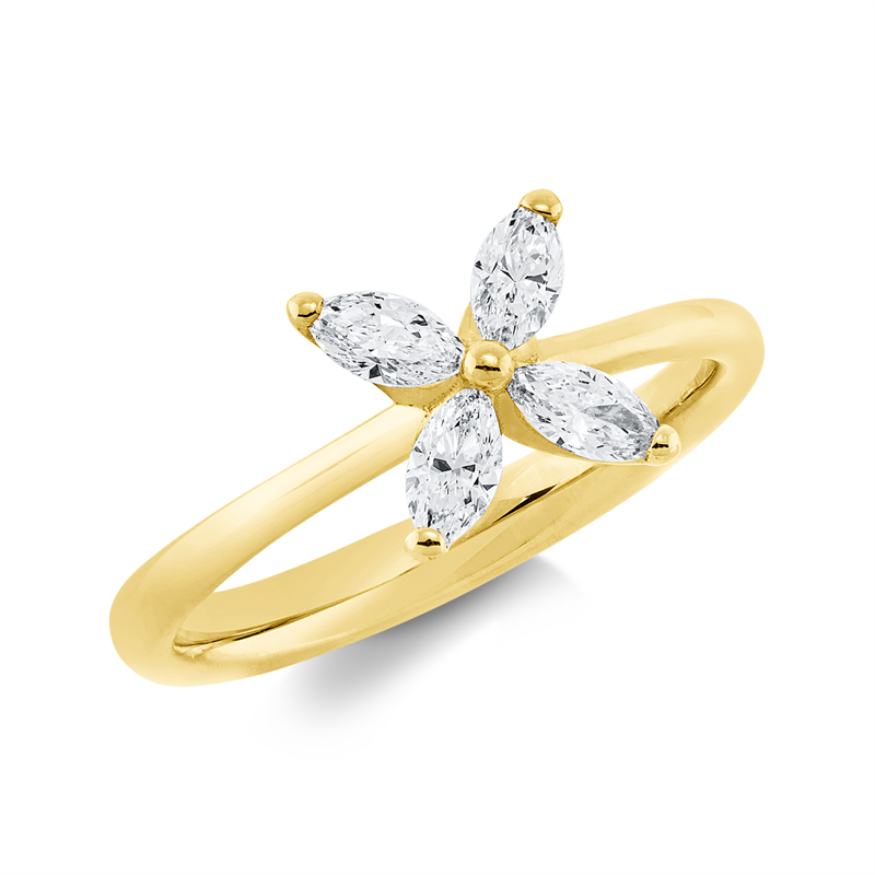 Ring 18 kt GG, 4 Nav. 0,55 ct, F-si