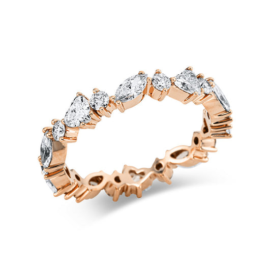 Ring 18 kt RG, 5 Herzschl. 0,75 ct, F-si, 10 Brill. 0,42 ct, TW-si, 5 Nav. 0,52 ct, F-si