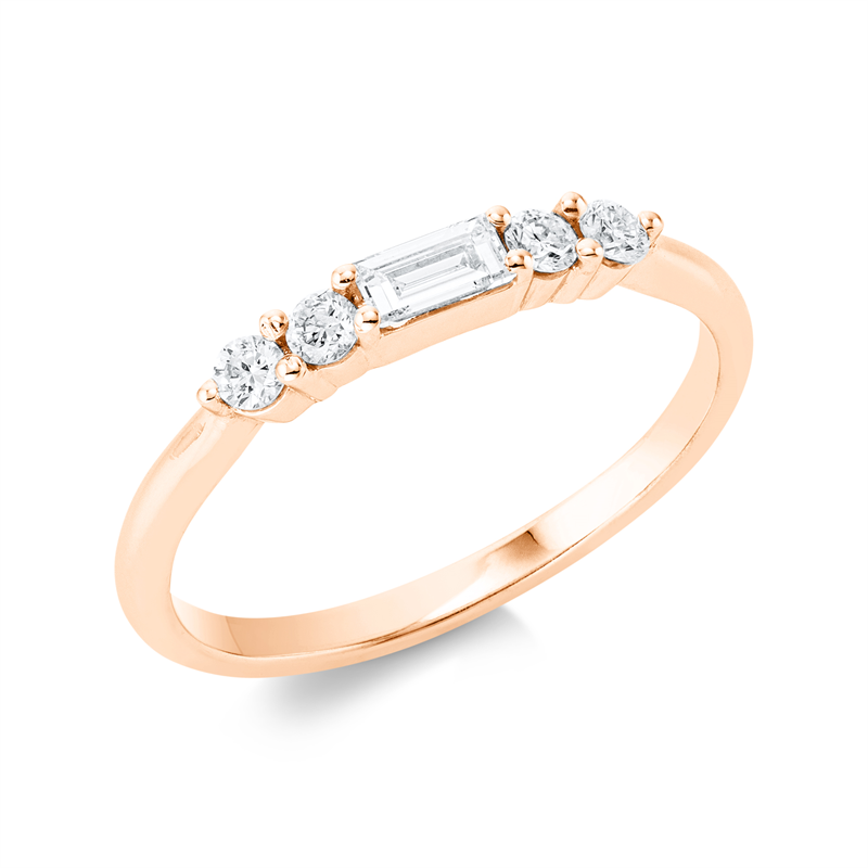 Ring 18 kt RG, 4 Brill. 0,14 ct, TW-vsi/si, 1 Bag. 0,13 ct, TW-vsi/si