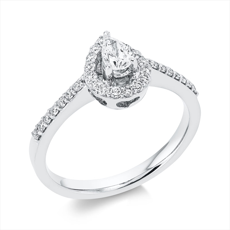 Ring 18 kt WG, 1 Tropfen 0,20 ct, TW-si, 30 Brill. 0,25 ct, TW-si