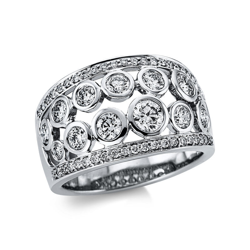Ring 18 kt WG, 13 Brill. 1,28 ct, TW-vsi, 42 Brill. 0,21 ct, TW-vsi