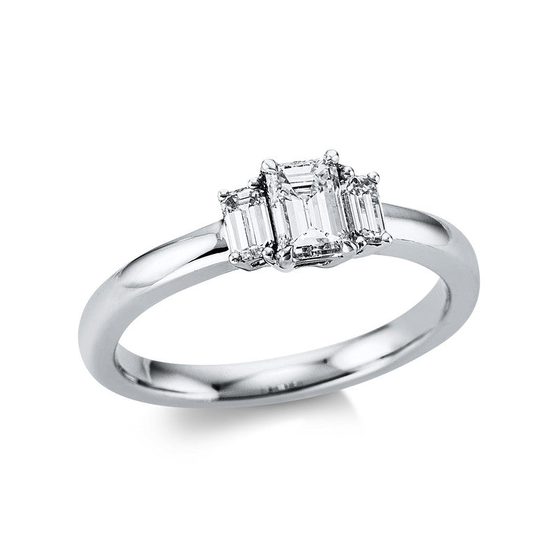 Ring 18 kt WG, 1 Sm.schliff 0,50 ct, TW-vsi, 2 Sm.schliff 0,28 ct, TW-vsi