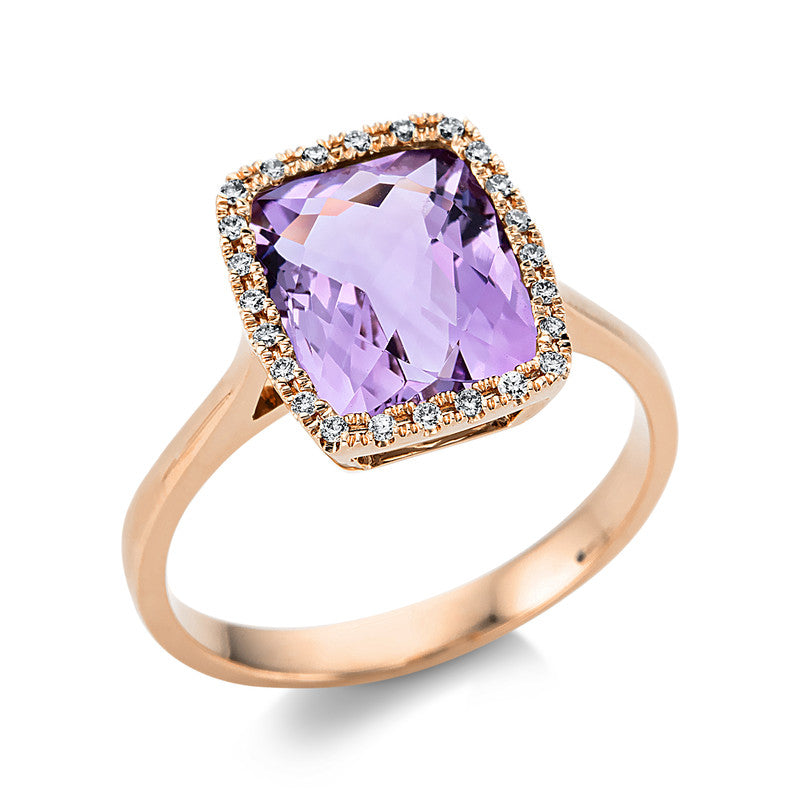 Ring 18 kt RG, 36 Brill. 0,17 ct, TW-si, 1 Amethyst 3,00 ct pink