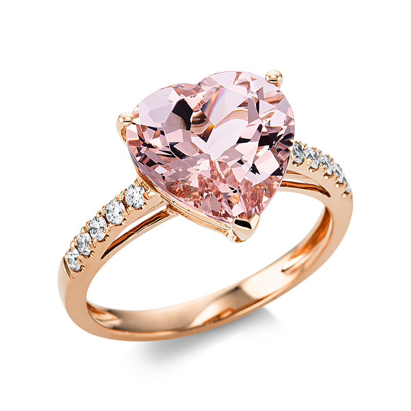 Ring 18 kt RG, 10 Brill. 0,20 ct, TW-si, 1 Morganit 4,15 ct rosé