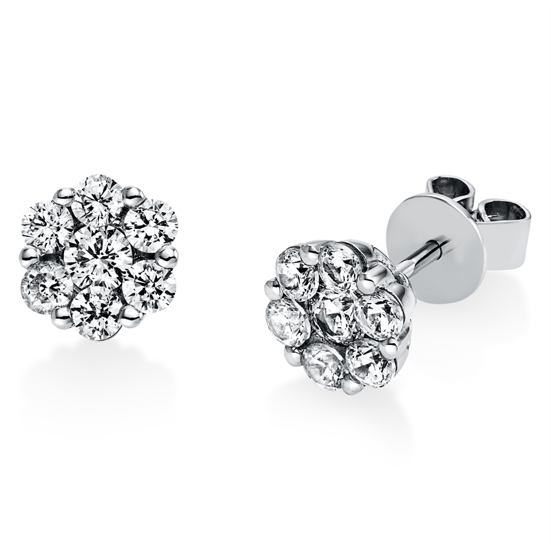 Ohrstecker 14 kt WG, 2 Brill. 0,28 ct, TW-si, 12 Brill. 0,77 ct, TW-si
