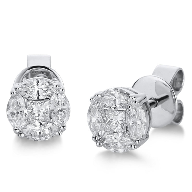 Ohrstecker 18 kt WG, 2 Princ. 0,15 ct, TW-vsi, 8 Nav. 0,59 ct, TW-vsi