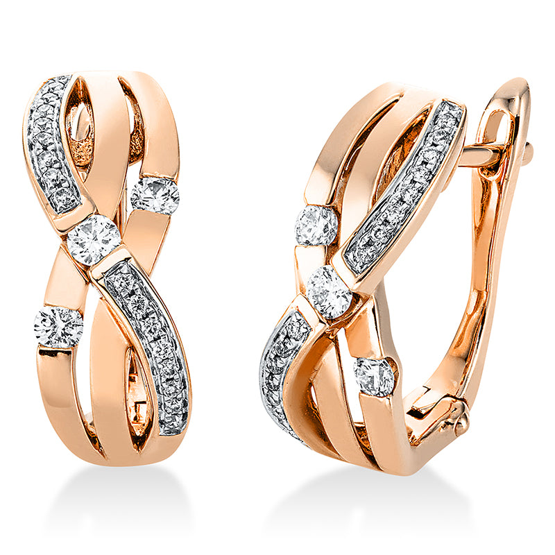 Creolen 14 kt RG, 32 Brill. 0,10 ct, TW-si, 2 Brill. 0,10 ct, TW-si, 4 Brill. 0,15 ct, TW-si