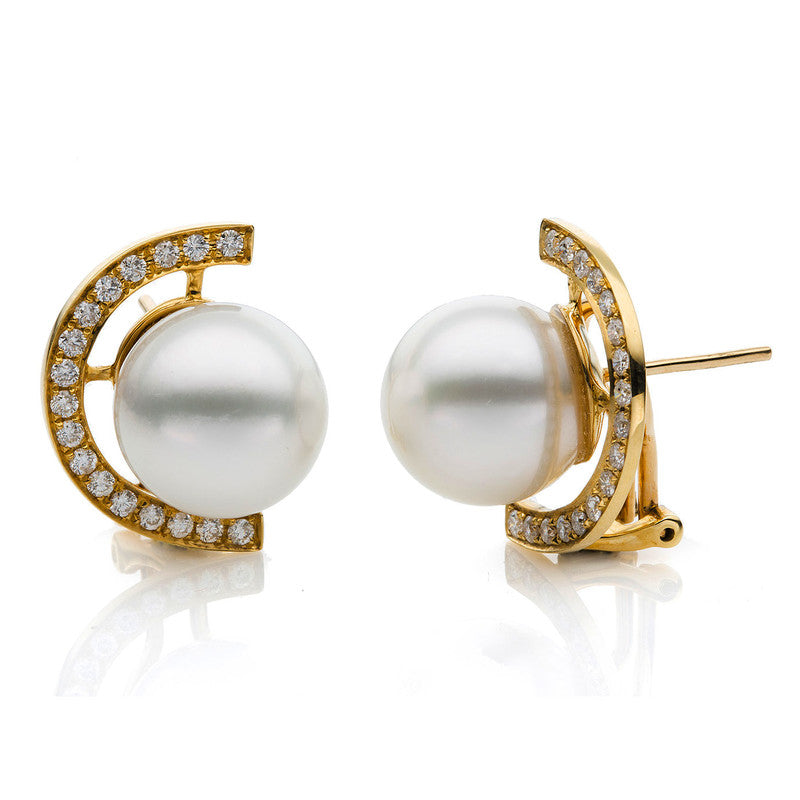 Ohrstecker 18 kt GG, 34 Brill. 0,65 ct, W-si, 2 SS 12,5 mm