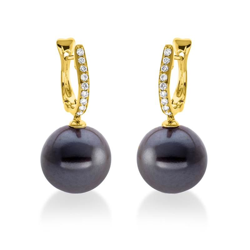 Ohrschmuck 18 kt GG, 18 Brill. 0,18 ct, W-si, 2 TA dunkel 10 mm