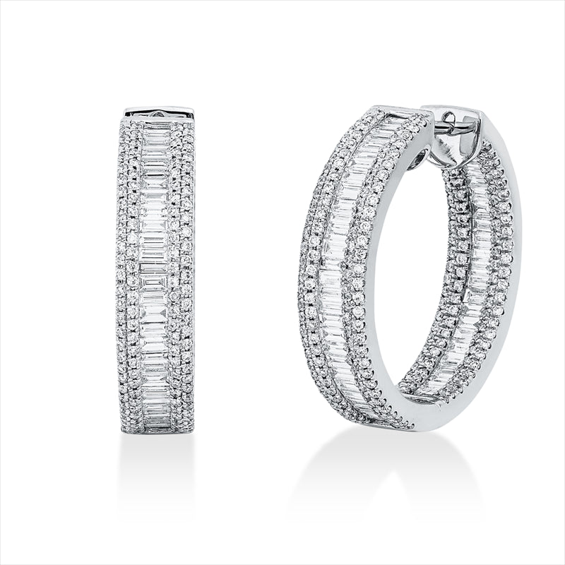 Creolen 18 kt WG, 102 Bag. 1,40 ct, TW-si, 440 Brill. 0,88 ct, TW-si