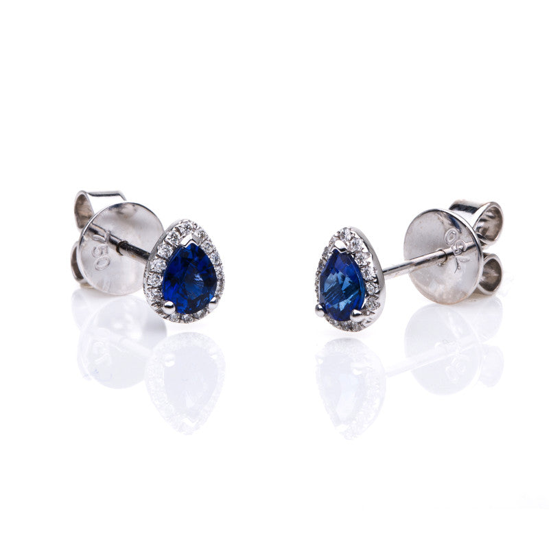 Ohrstecker 18 kt WG, 28 Brill. 0,08 ct, TW-si, 2 Saphire 0,50 ct blau