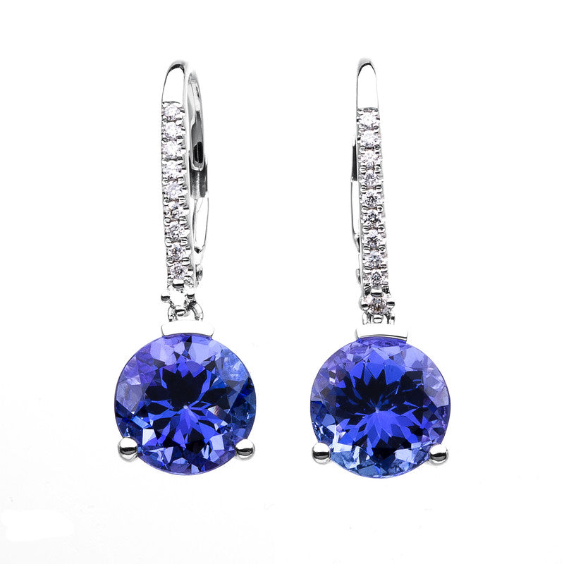 Ohrschmuck 18 kt WG, 20 Brill. 0,09 ct, TW-si, 2 Tansanit 3,53 ct blau