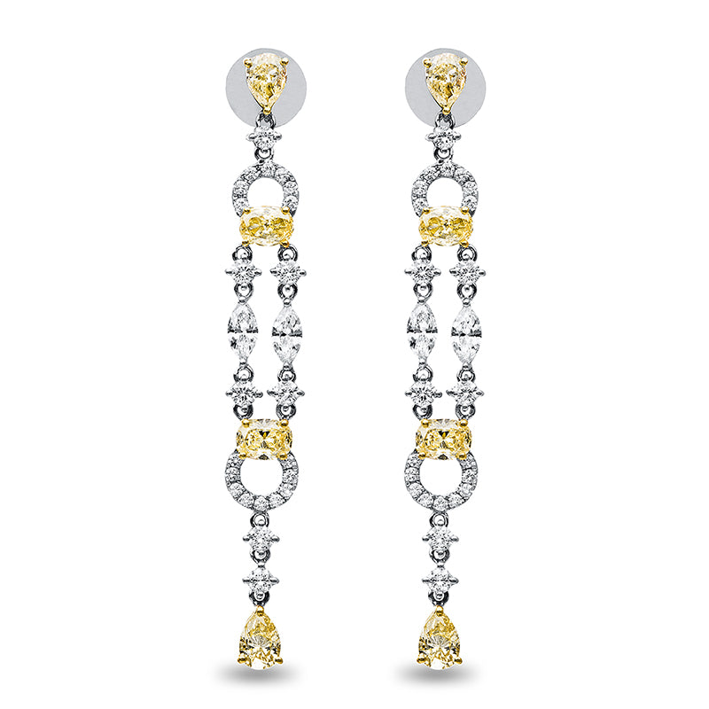 Ohrschmuck 18 kt WG+GG, 4 Nav. 0,75 ct, TW-vsi/si, 46 Brill. 1,14 ct, TW-vsi/si, 8 Brill. 3,17 ct, gelb