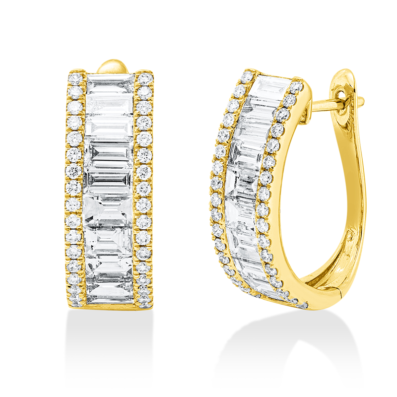 Creolen 18 kt GG, 20 Bag. 2,02 ct, TW-si, 68 Brill. 0,42 ct, TW-si