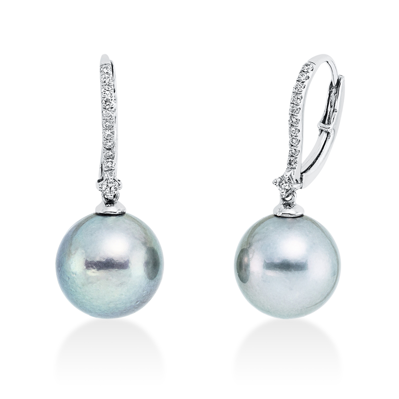 Ohrschmuck 18 kt WG, 22 Brill. 0,16 ct, W-si, 2 TA silbergrau 10,5 mm