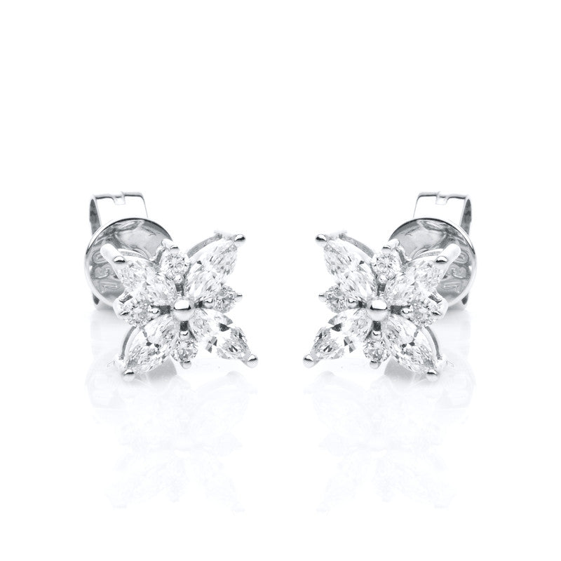 Ohrstecker 18 kt WG, 8 Nav. 0,41 ct, TW-si, 8 Brill. 0,09 ct, TW-si