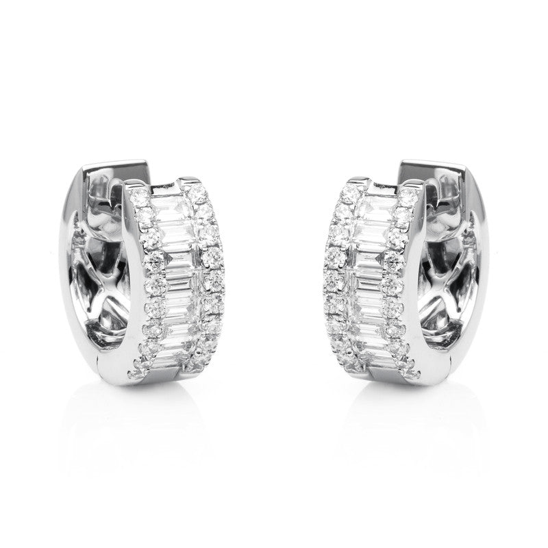 Creolen 18 kt WG, 18 Bag. 0,51 ct, TW-si, 40 Brill. 0,34 ct, TW-si