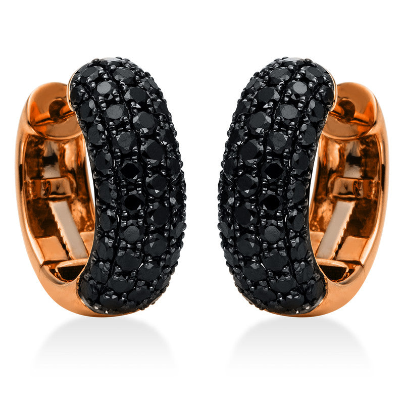 Creolen 18 kt RG, Fassung schwarz rhodiniert, 98 Brill. 2,01 ct, schwarz