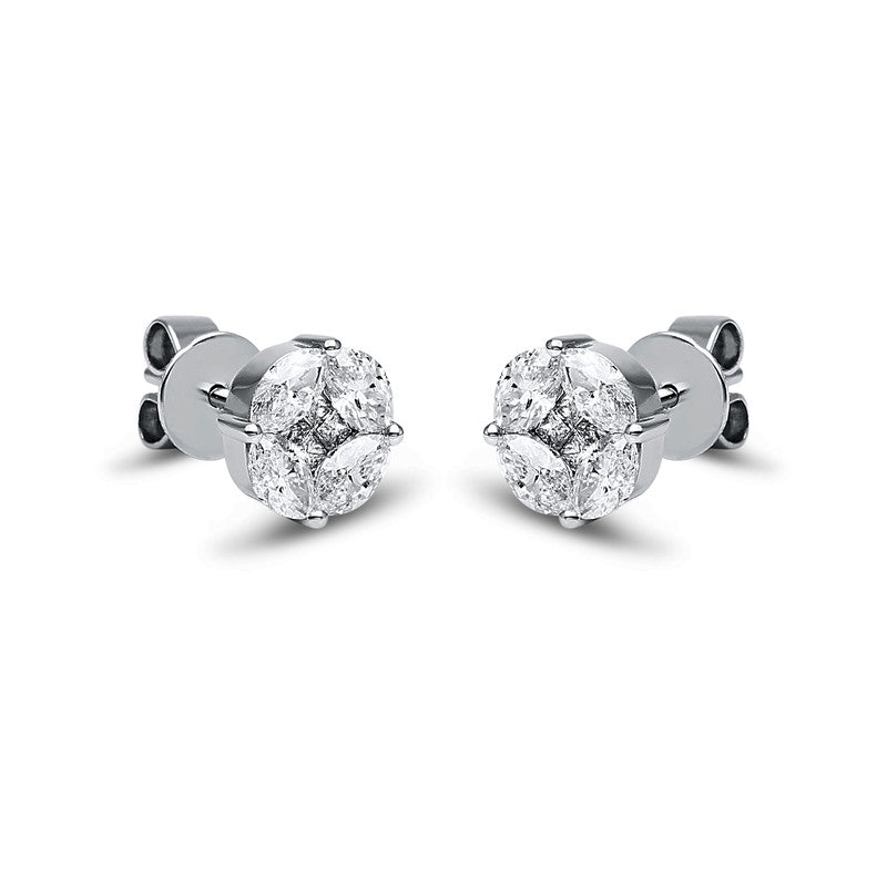Ohrstecker 18 kt WG, 8 Princ. 0,13 ct, TW-si, 8 Nav. 1,08 ct, TW-si